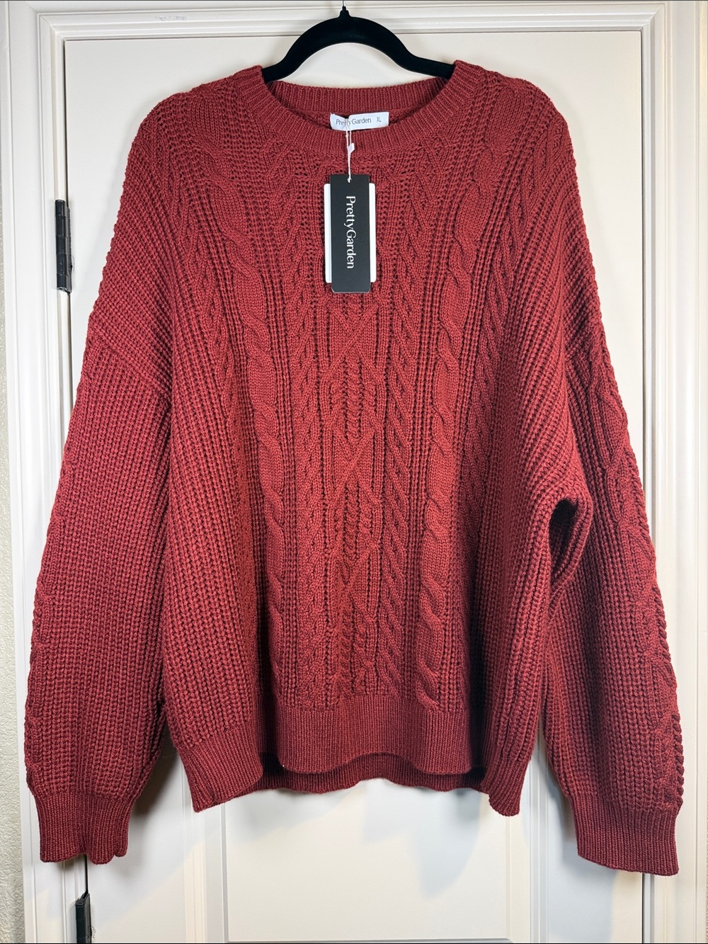 PrettyGarden Cable Knit Crewneck Sweater - Rust - Size XL